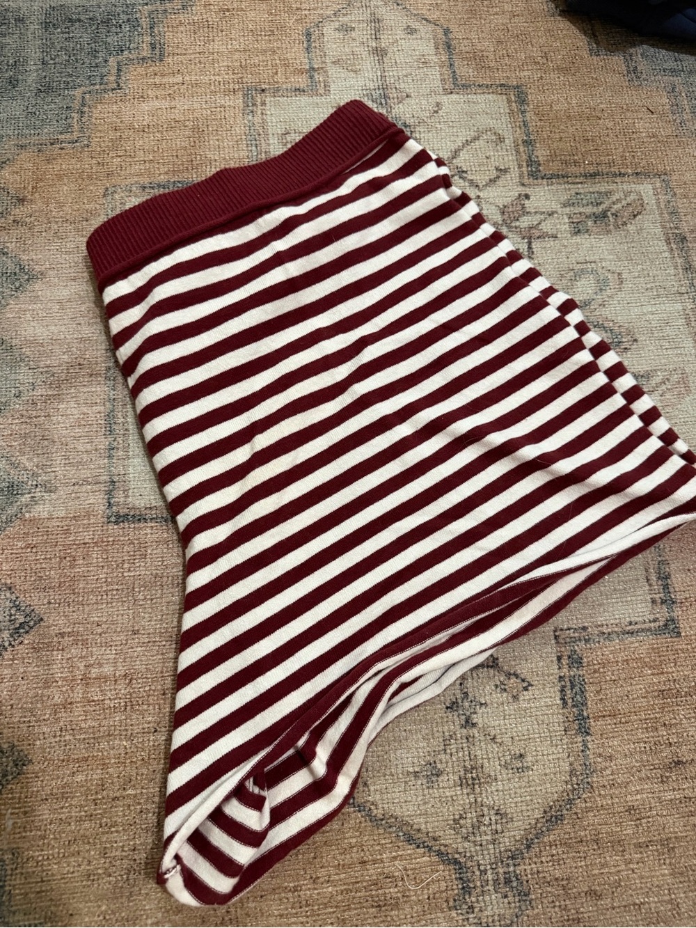 aerie Maroon and White Striped Knit Shorts